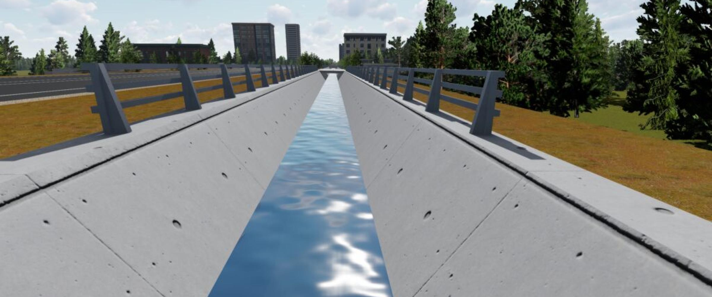 Vue 3D d'un canal bétonné d'évacuation des eaux